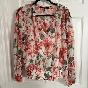 White House Black Market Floral Blouse - Red and Green